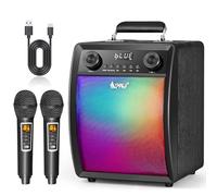 Máquina de Karaoke para Adultos y niños con 2 micrófonos inalámbricos UHF, Sistema PA de Altavoz Bluetooth portátil con Luces LED para Fiestas en casa, Exteriores/Interiores