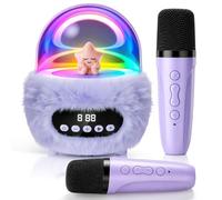Máquina de karaoke para niños, 2 micrófonos: altavoz Bluetooth inalámbrico portátil con luces de discoteca RGB, 4 efectos de voz, juguete de canto de cumpleaños para niñas y niños de 3 a 10 años