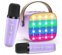 Máquina de Karaoke para Niños con 2 Micrófonos Inalámbricos, Bluetooth y Luces LED, Juego Completo con Tarjeta de Felicitación, Regalo Ideal para Niñas y Niños de 3-12 Años para Cumpleaños y Navidad