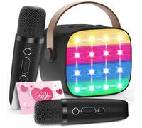 Máquina de Karaoke para Niños con 2 Micrófonos Inalámbricos, Bluetooth y Luces LED, Juego Completo con Tarjeta de Felicitación, Regalo Ideal para Niñas y Niños de 3-12 Años para Cumpleaños y Navidad
