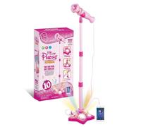 Máquina de karaoke para niños con soporte ajustable, micrófonos para niños mejorados para cantar junto con luces intermitentes giratorias, pedales de regalo para niñas y niños de más de 3 años