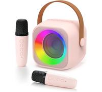 Máquina de karaoke para niños, mini karaoke portátil para niñas y adultos, con 2 micrófonos inalámbricos, con luz LED y efectos de cambio de voz para niños, niñas, karaoke en casa, fiestas, regalos de
