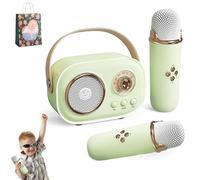 MáQuina De Karaoke para NiñOs, Mini MáQuina De Karaoke con 2 MicróFonos InaláMbricos, MáQuina De Karaoke para NiñAs, C20 De Altavoces Retro Sonido EstéReo para Fiesta (2 Mic,Green)