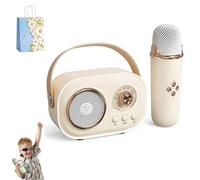 MáQuina De Karaoke para NiñOs, Mini MáQuina De Karaoke con 2 MicróFonos InaláMbricos, MáQuina De Karaoke para NiñAs, C20 De Altavoces Retro Sonido EstéReo para Fiesta (1 Mic,Beige)