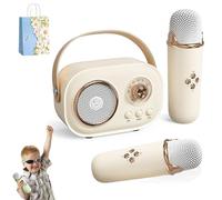 MáQuina De Karaoke para NiñOs, Mini MáQuina De Karaoke con 2 MicróFonos InaláMbricos, MáQuina De Karaoke para NiñAs, C20 De Altavoces Retro Sonido EstéReo para Fiesta (2 Mic,Beige)