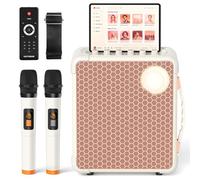 Máquina de karaoke portátil con 2 micrófonos inalámbricos, altavoz Bluetooth 5.0, luces LED, emparejamiento TWS, entrada de guitarra, grabación, batería recargable para el hogar y fiesta al aire libre