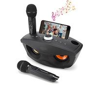 Máquina de Karaoke Portátil para Fiestas en Casa con 2 Micrófonos Inalámbricos, Altavoz Bluetooth, Tarjeta microSD, AUX, FM y USB