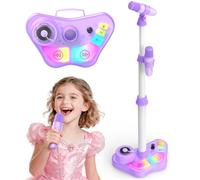 Máquina de karaoke recargable para niños con 2 micrófonos inalámbricos, micrófono de Navidad regalos para niñas de 3, 4, 5, 6, 7, 8 años, bocina Bluetooth con luces LED, regalo de cumpleaños para