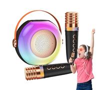Máquina De Karaoke - Reproductor De Música con Dos Micrófonos - Karaoke Pequeño con Luces LED - para Fiestas Infantiles Reuniones Familiares Celebraciones En Casa Y Fines De Semana