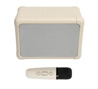 Máquina de karaoke, sistema de altavoces portátil mini karaoke con 6 efectos de sonido y micrófono inalámbrico, luz LED para fiesta en casa (beige)