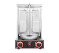 Máquina De Kebab Shawarma, Doner, Parrilla Horno Asador Gas, Giroscópica Vertical Con 2 Tubos Calentamiento Y Bandeja Recolectora Carne(Silver)