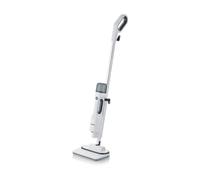 SEVERIN Limpiador de vapor con accesorios, fregona eléctrica, limpiadora multiusos para alfombras, baldosas y suelos duros, baños y cocina para grifos, placas y más, blanco/negro, SC 7142