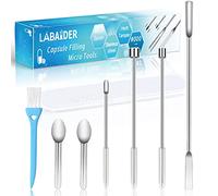 Máquina de llenado de cápsulas, máquina de llenado de cápsulas, espátula de micro cuchara/mini polvo hierba Tamper/Lab Micro Scoop/cepillo limpio y estuche de almacenamiento, se ajusta a cápsulas vacías tamaños #000 00 1 2 3