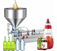 Máquina de llenado de líquidos neumática semiautomática, pasta de doble uso y llenado de líquidos con tolva de mezcla de 35 L, cabezal único para botellas de 50-500 ml, equipo de llenado de pasta
