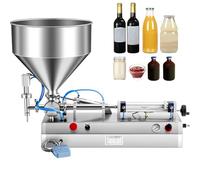 Máquina de llenado de pasta líquida horizontal neumática, 5-1500 ml, llenado automático de acero inoxidable con tolva de 30 litros, 300 W, 25 latas/min, para alimentos, cosméticos, crema, champú
