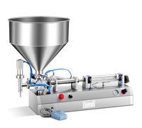 Máquina de llenado neumática - Llenadora automática de pasta líquida de 300 W con pedal y tolva para embotellar agua, jugos, leche, alcohol y productos cosméticos (5-1500 ml)