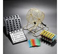 Máquina de Lotería Bingo, Set de Bingo Deluxe - Incluye Jaula Rotativa de Metal Dorado Antiguo con 75 Bolas, Jaula de Bingo de Metal de 6'' para Eventos, Fiestas y Noches de Juegos