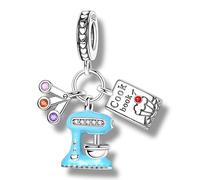 Máquina de masa, máquina de pastel, hornear, libro de cocina cuchara medidora recetas utensilios de cocina familia amigos amistad pulsera de abalorios accesorios de joyería Charm plata de ley