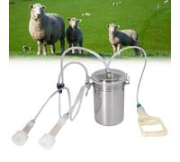 Máquina de Ordeño Manual para Cabras, Ordeñadora de Cabras de 2L con Cubo de Acero Inoxidable, Ordeñadora Manual de Doble Cabezacon Tapa Transparente-Fuerte Succión para el Hogar y Pequeñas Granjas