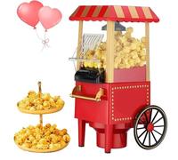 Máquina De Palomitas Maíz Aire Caliente, Máquina para Hacer Palomitas Maíz Vintage Roja con Pies De Goma Antideslizantes, Cocción Sin Aceite Eficiente Y Saludable De 1200 W, para Cine En Casa
