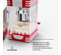 Máquina de palomitas Volcano 300 vatios olla de acero inoxidable 60 g / 4 min diseño retro Klarstein
