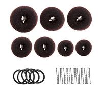 Máquina de pan de donut, máquina de moño de 7 piezas marrón, conjunto en forma de anillo, con 10 pinzas en forma de U, 5 cuerdas elásticas para el cabello.
