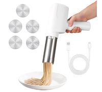 Máquina de pasta eléctrica de mano, prensa eléctrica portátil de 2000 mAh, máquina automática de pasta recargable con 5 moldes de prensa para fideos caseros/espagueti/macarrones