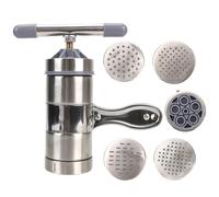 MáQuina De Pasta Manual Máquina de prensado pasta manual acero inoxidable for hacer fideos, espaguetis, frutas y exprimidor con 5 moldes Laminadora De Pasta Manual