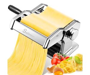 Máquina de Pasta Sailnovo, Fabricante de Pasta 180, Aleación de Aluminio con 9 Ajustes de Grosor y 2 Cortadores, Máquina Manual para Espagueti, Fettuccini, Lasaña, Regalo (Plata)