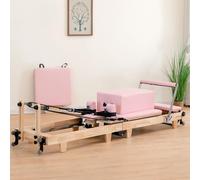 Máquina de Pilates Reformer - Gimnasio Plegable para casa con Sistema de poleas silencioso y Caja de reforma, Estructura de Roble Rosa (Rosa, 2500 x 650 x 750 mm)