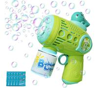 Máquina de Pompas de Jabón,Dinosaurio Verde T-Rex Máquina Pistolas de Burbujas Pistola para Niños con 10x10ml Concentrado de Burbujas Juguete Soplador con LED Luces para Exterior Verano Fiesta Boda