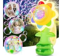 Máquina de pompas de jabón para niños, pompas de jabón, flor de burbujas, máquina de burbujas de girasol, recargable, con solución de burbujas de jabón de 130 ml, para fiestas infantiles
