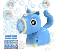 Máquina de pompas de jabón, unicornio para niños, pistola de burbujas con 6 burbujas líquidas, arco iris, juguete con luz para niños/cumpleaños/fiesta/boda, azul
