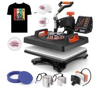 Máquina de prensa de calor, 12 x 15 pulgadas, prensa de calor 6 en 1, máquina de sublimación de 800 W, prensa de calor giratoria de 360°, impresión de calefacción de doble tubo para camisetas y tazas
