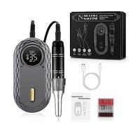 Máquina de pulir uñas eléctrica, pantalla LCD profesional, portátil, todo para herramienta de manicura, juego de arte de uñas recargable para bricolaje en casa o salón de belleza, paquete gris a-C