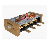 Cecotec Raclette Cheese&Grill 8600 Wood AllStone. Potencia 1200 W, Placa piedra natural, 8 sartenes individuales, Termostato regulable, Diseño extraíble
