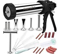 Máquina de relleno de salchichas de acero inoxidable de gran capacidad de 1.5 libras, pistola de carne seca de res con 5 boquillas, 5 cepillos y empujador de carne