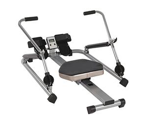 Máquina de remo hidráulica con monitor LCD, máquina de remo totalmente móvil ajustable con resistencia de 15 - 55 kg y asiento blando, así como riel largo de 45 pulgadas para ejercicios de cardio