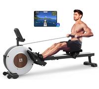 Máquina de Remo Magnética con 16 Niveles de Resistencia Ajustables, Compatible con App, Actualización con Dos Rieles Deslizantes, Almacenamiento Vertical Que Ahorra Espacio, Fácil Montaje