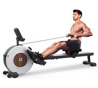 Máquina de Remo Magnética con 16 Niveles de Resistencia Ajustables, Pantalla LCD, Dos Raíles Deslizantes, Almacenamiento Vertical Que Ahorra Espacio, Fácil Montaje, Máquina de Remo Silenciosa