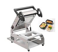 Máquina de sellado de bandejas de alimentos semiautomática comercial con control de temperatura de presión manual, 7-8 sellos por minuto para embalaje para llevar