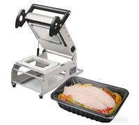 Máquina de sellado térmico, sellador de bandejas a presión manual comercial, acero inoxidable, 7-8 sellos/minuto, ideal para cajas para llevar, bandejas de sándwich, carne, pescado, frutas, comidas