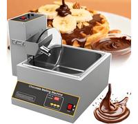 Máquina de templado de chocolate con tanque de fusión, mezclador automático para inmersión, moldeo y recubrimiento, control preciso de temperatura y RPM, capacidad de 12 kg