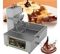 Máquina de templado de chocolate con tanque de fusión, mezclador automático para inmersión, moldeo y recubrimiento, control preciso de temperatura y RPM, capacidad de 12 kg