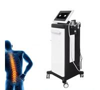 Máquina de terapia de ondas de choque neumáticas con 2 asas y 12 cabezales de masaje, energía ajustable de 0,5 a 8 bar y frecuencia de 1 a 21 Hz, penetración de 8 cm en la piel, no invasiva.