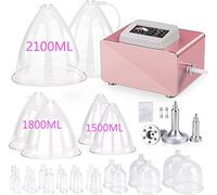 Máquina de terapia de vacío, sistemas de terapia de ventosas al vacío con 24 tazas (incluye tazas grandes de 1500, 1800, 2100 ml) y 3 cabezas Gua Sha, 0-60 cmHg, operación de pantalla táctil