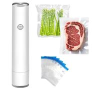 Máquina de vacío portátil para la conservación y almacenamiento de alimentos compacta y mini aparato al vacío alimentario, con 10/20/30 bolsas al vacío (blanco + 10 bolsas)