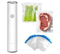 Máquina de vacío portátil para la conservación y almacenamiento de alimentos compacta y mini aparato al vacío alimentario, con 10/20/30 bolsas al vacío (blanco + 20 bolsas)