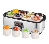 Máquina de yogur, máquina automática de yogur con 8 tarros, control de temperatura constante, pantalla LED, tarros de vidrio de 180 ml para yogur casero
