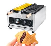 Máquina eléctrica antiadherente de 3000 W for hacer conos de gofre con forma de pez japonés, for hacer 6 mini gofres de pescado con boca cerrada.